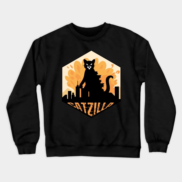 Catzilla City Cat Monster Crewneck Sweatshirt by VecTikSam